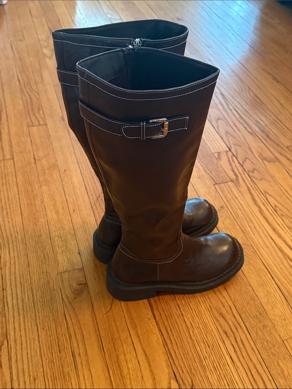 Cider Tall Brown Leather Riding Boots with Buckle Detail